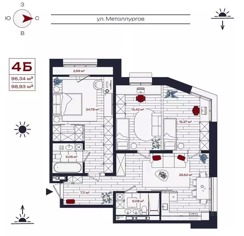 4-к кв. Иркутская область, Братск ул. Металлургов, 10 (98.93 м) - Фото 0