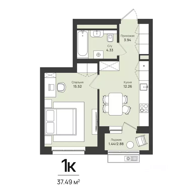 1-к кв. Пермский край, Пермь Уинская ул., 56 (37.49 м) - Фото 1