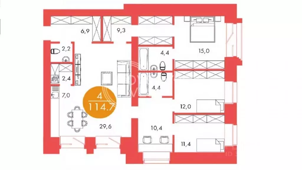 4-к кв. Красноярский край, Красноярск ул. Шахтеров, 33А (114.7 м) - Фото 0