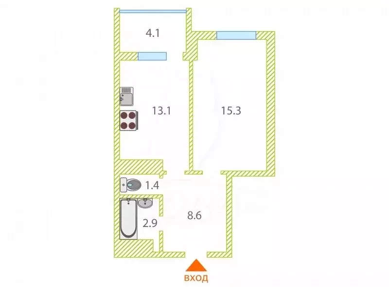 1-комнатная квартира: Тюмень, улица Прокопия Артамонова, 9 (43.2 м) - Фото 1