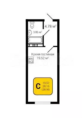 Квартира-студия, 28,2 м, 3/8 эт. - Фото 1