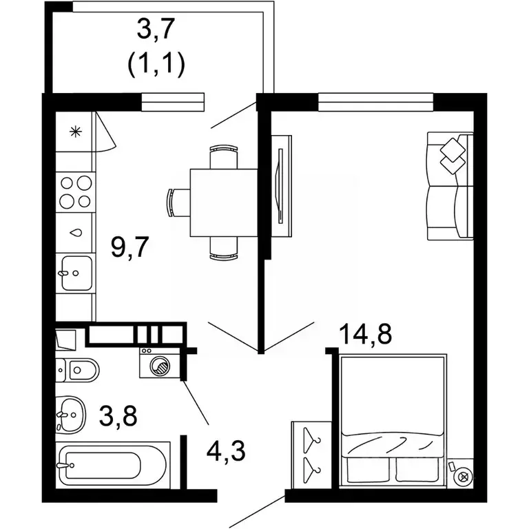 1-к кв. Краснодарский край, Сочи пос. Кудепста,  (33.7 м) - Фото 0