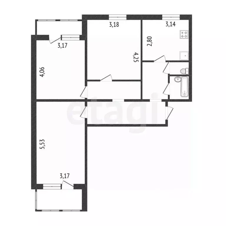 3-к кв. Белгородская область, Белгород ул. Есенина, 16 (71.7 м) - Фото 2