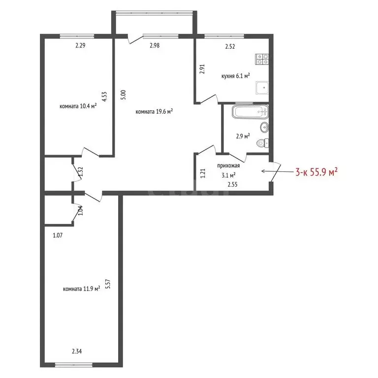 3-комнатная квартира: Екатеринбург, улица Бажова, 74 (55.9 м) - Фото 1