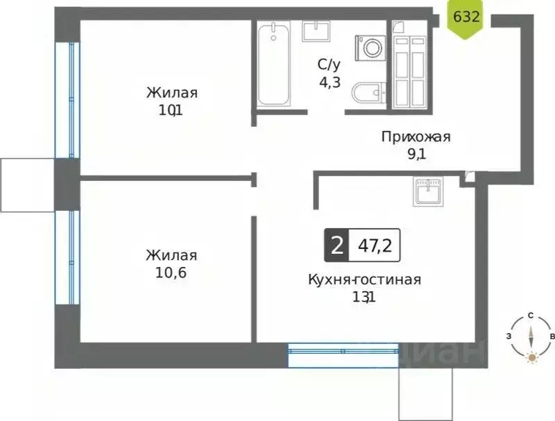 2-к кв. Московская область, Красногорск Чернево-2 мкр,  (47.2 м) - Фото 1