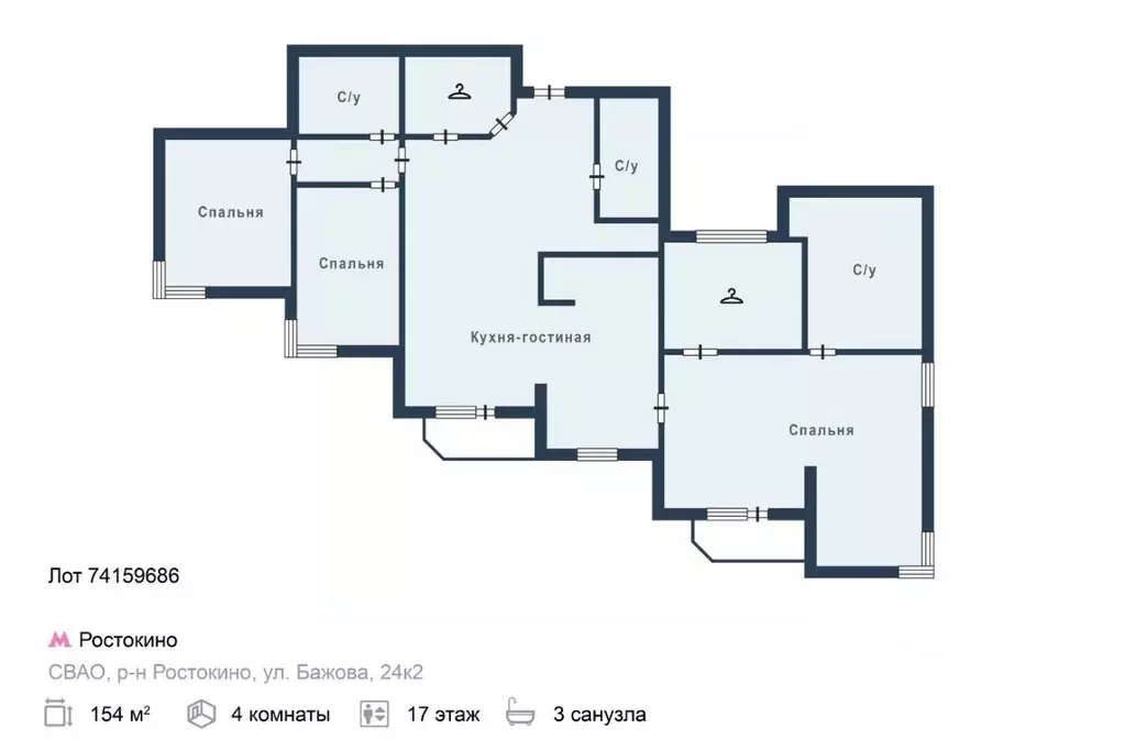 4-к кв. Москва ул. Бажова, 24к2 (154.0 м) - Фото 2