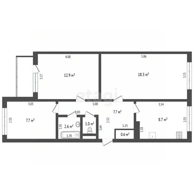 3-к кв. Архангельская область, Котлас ул. Салтыкова-Щедрина, 15А (59.5 ... - Фото 2