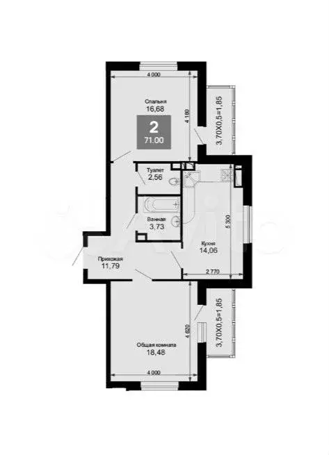 2-к. квартира, 71 м, 14/15 эт. - Фото 1