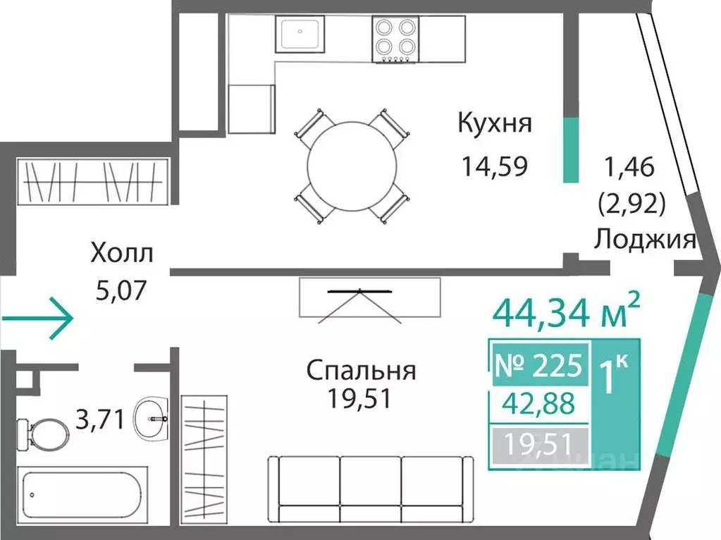 1-к кв. Крым, Симферополь Крымская роза мкр,  (44.34 м) - Фото 0