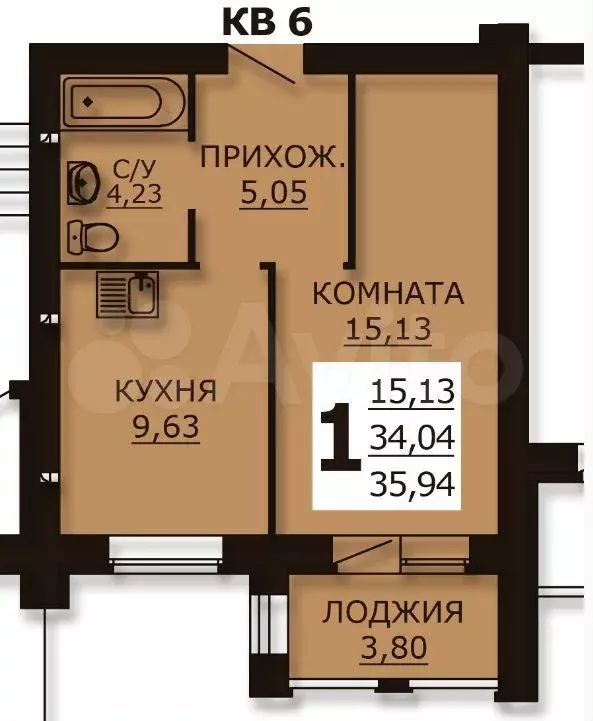 1-к. квартира, 35,9 м, 1/3 эт. - Фото 1