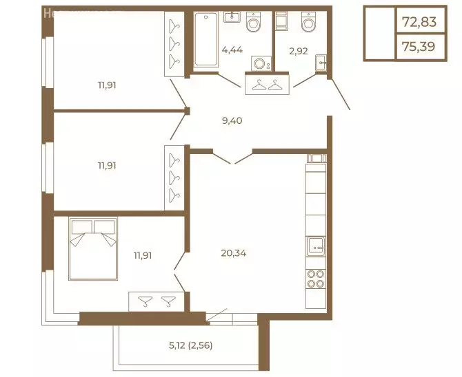 3-комнатная квартира: Сертолово, Златоглавая улица, 2к1 (75.39 м) - Фото 1