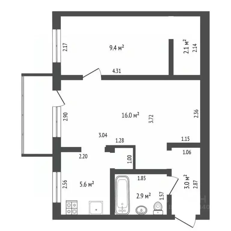 2-к кв. Тюменская область, Тюмень ул. Мельникайте, 94 (40.0 м) - Фото 2