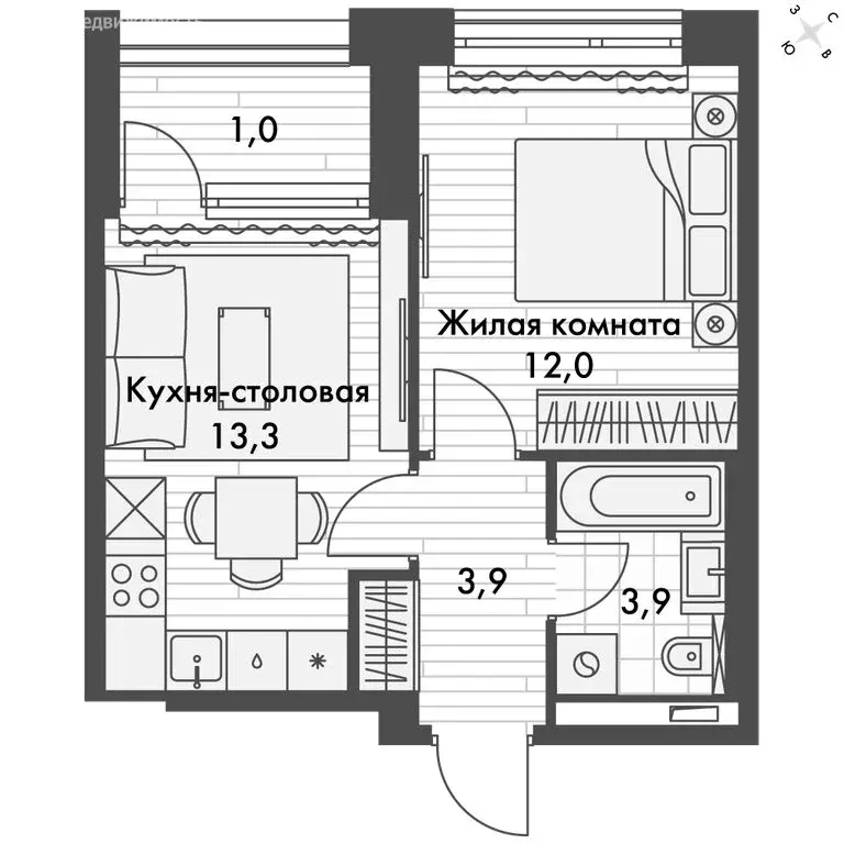 1-комнатная квартира: Владивосток, улица Крылова, 10/1 (34.1 м) - Фото 0
