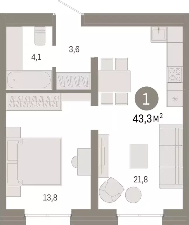 1-комнатная квартира: Екатеринбург, улица Советских Женщин (43.3 м) - Фото 0