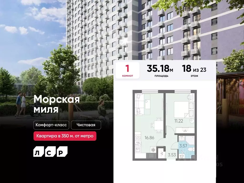 1-к кв. Санкт-Петербург Морская миля жилой комплекс (35.18 м) - Фото 0