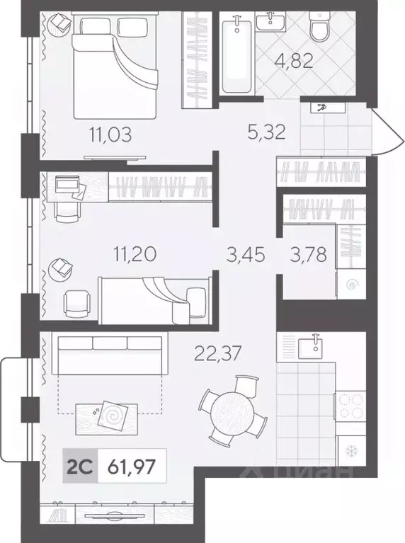 2-к кв. Тюменская область, Тюмень Скандиа.Квартал в Комарово Парк ... - Фото 1