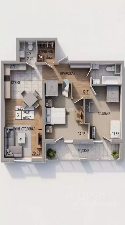 3-к кв. Санкт-Петербург ул. Парфеновская, 4 (67.7 м) - Фото 2