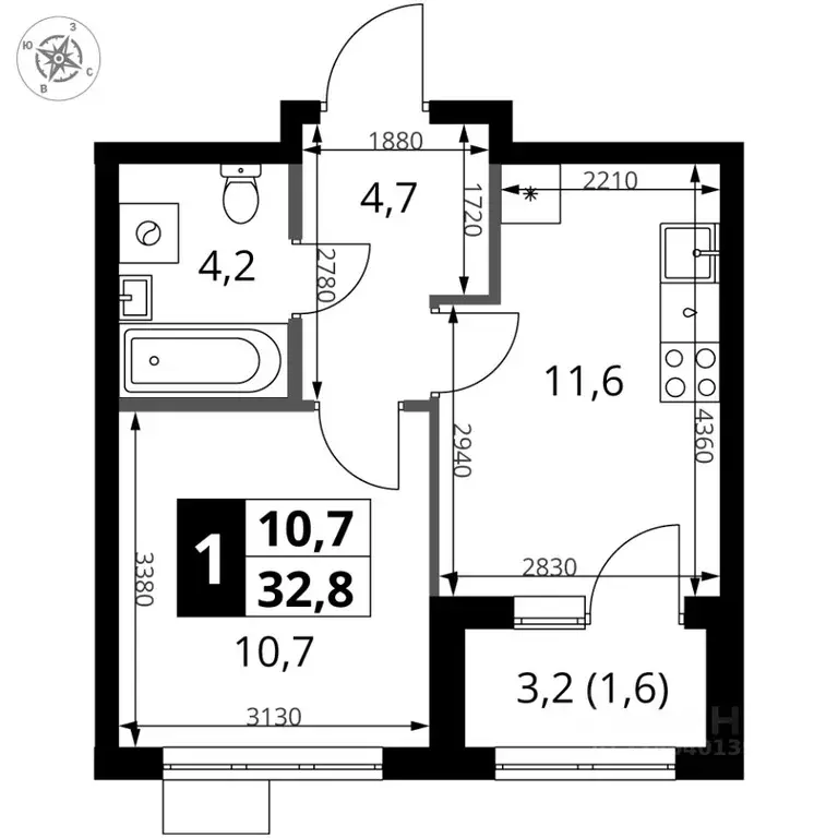 1-к кв. Москва 1-й Ясеневский жилой комплекс (32.8 м) - Фото 1