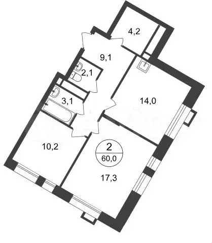 2-к. квартира, 60 м, 16/20 эт. - Фото 0