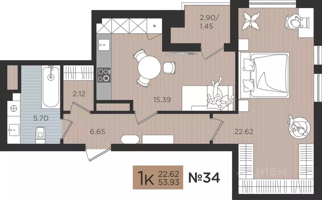 1-к кв. Калининградская область, Калининград Мой Город жилой комплекс ... - Фото 1