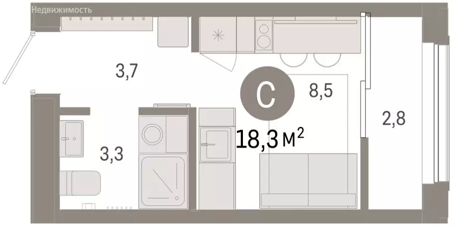 1-комнатная квартира: Тюмень, Краснооктябрьская улица, 4к2 (18.2 м) - Фото 2