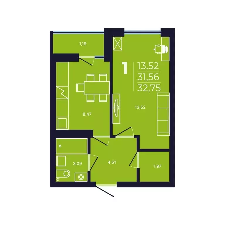 1-комнатная квартира: Уфа, улица Михаила Зайцева, 4 (32.9 м) - Фото 1