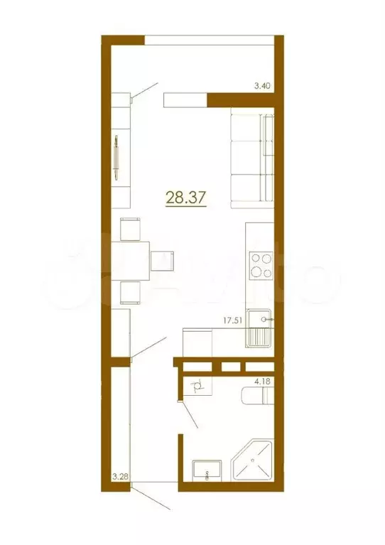 Квартира-студия, 28,4м, 1/13эт. - Фото 1