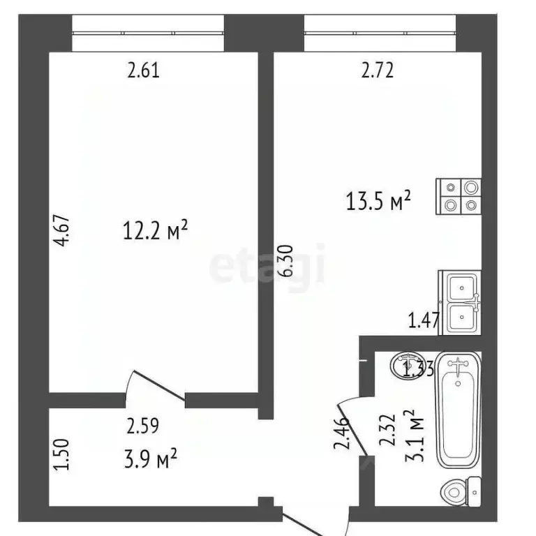 1-к кв. Свердловская область, Талица Советская ул., 65к4 (32.7 м) - Фото 1