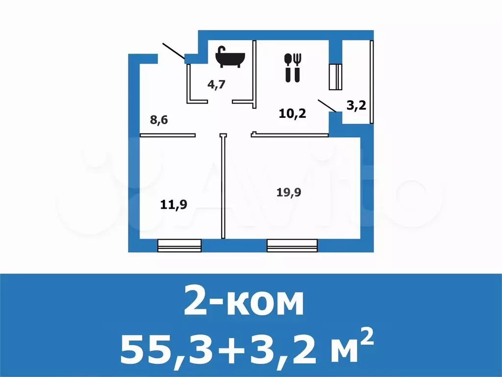2-к. квартира, 55,3 м, 1/4 эт. - Фото 1