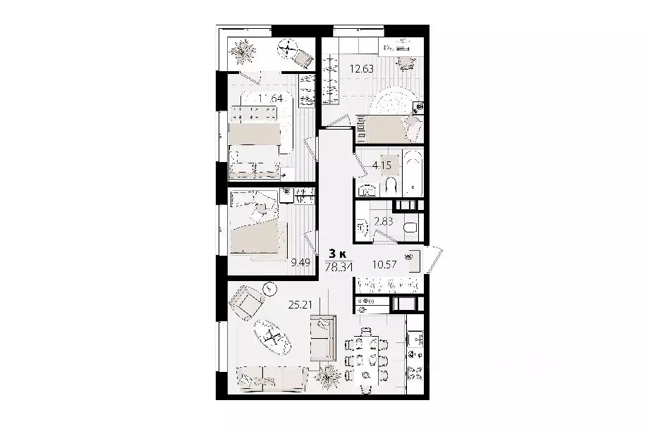 3-к кв. Краснодарский край, Краснодар Сормовская ул., лит1/3 (78.34 м) - Фото 0