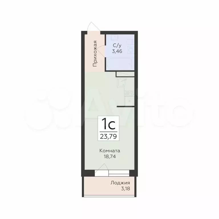 Квартира-студия, 23,8 м, 4/19 эт. - Фото 0