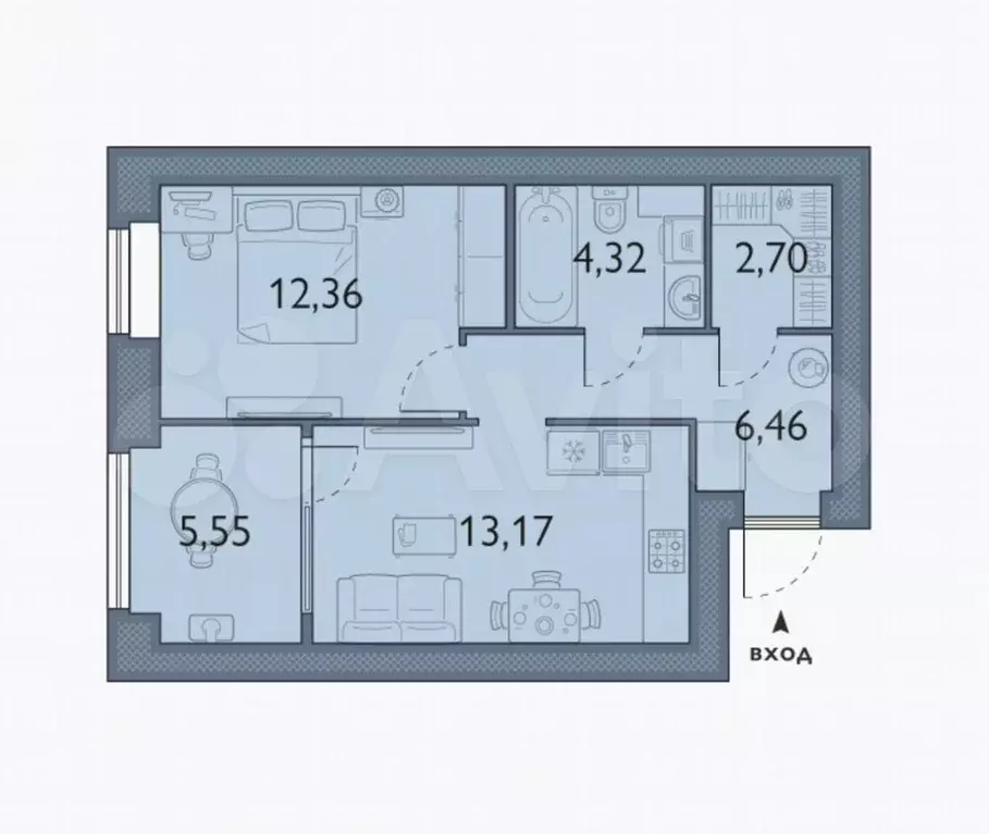 1-к. квартира, 44,6 м, 7/8 эт. - Фото 1