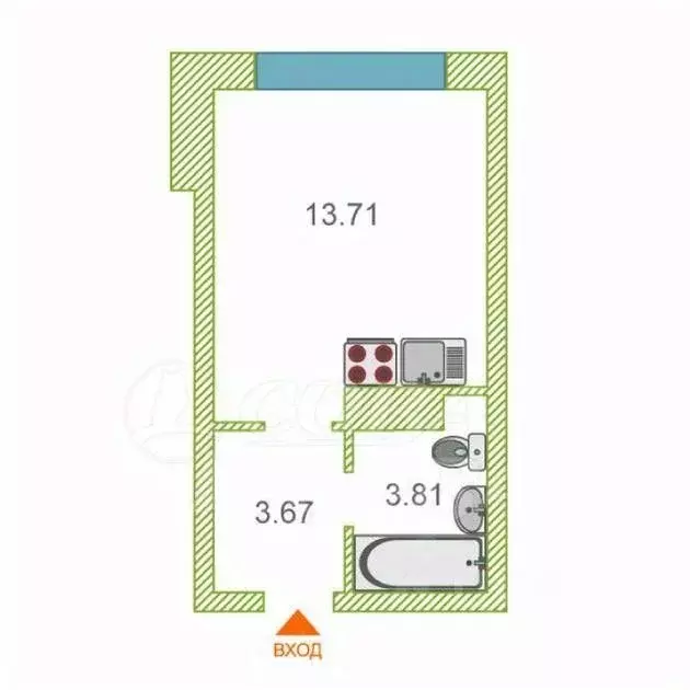 Студия Тюменская область, Тюмень ул. Новоселов, 103 (21.0 м) - Фото 1