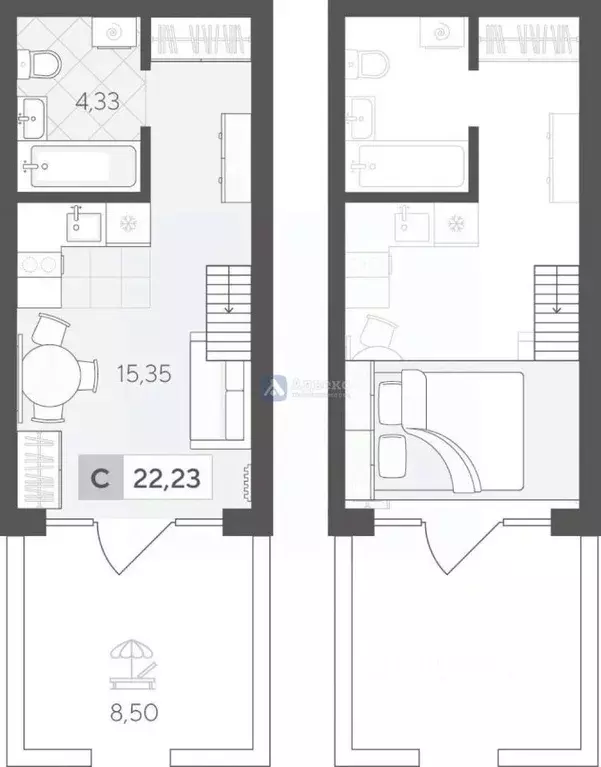 Студия Тюменская область, Тюмень ул. Сергея Корепанова, 34 (28.18 м) - Фото 2