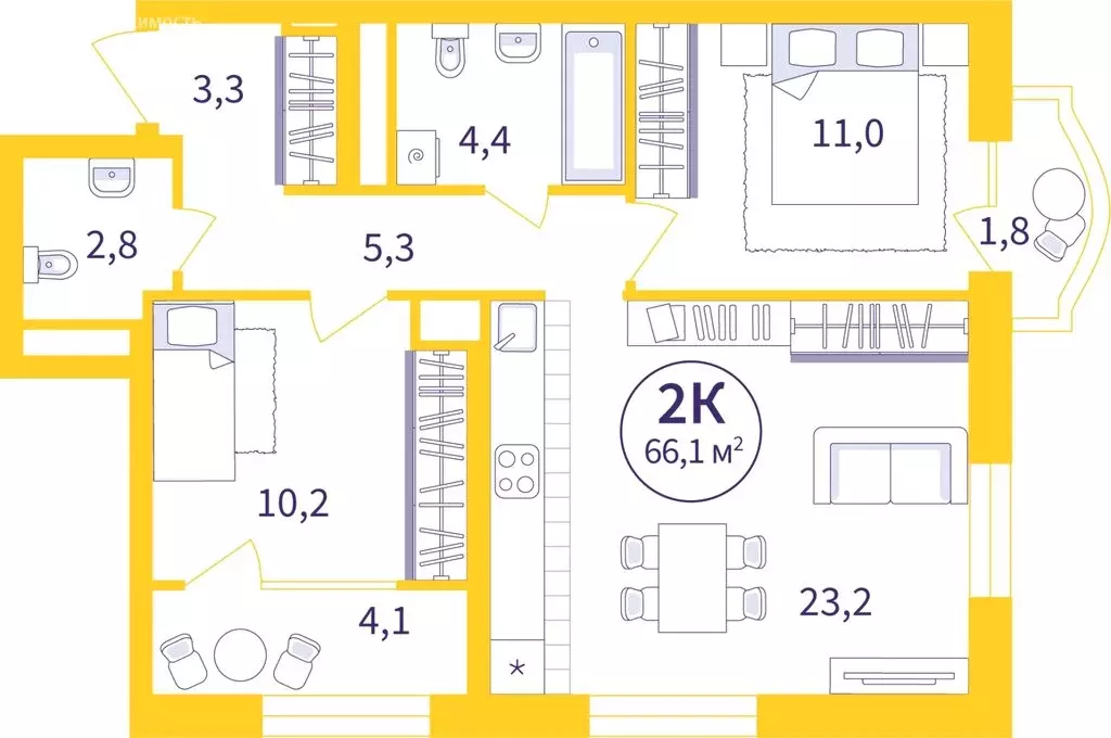 2-комнатная квартира: Екатеринбург, улица 22-го Партсъезда, 5 (62.81 ... - Фото 0