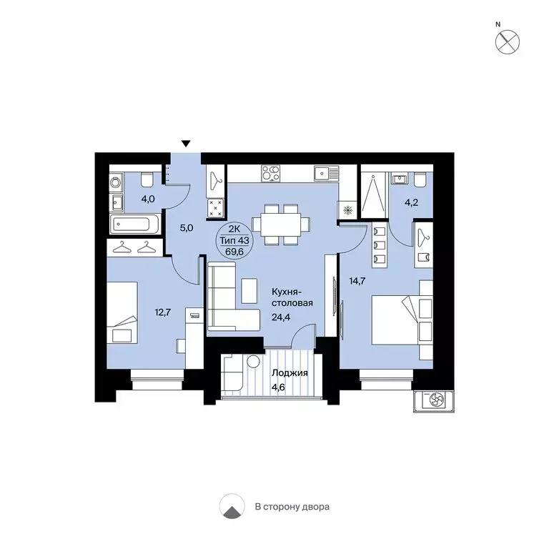 2-комнатная квартира: Сыктывкар, ЖК Оникс (69.6 м) - Фото 0