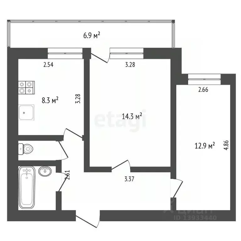 2-к кв. Тюменская область, Тюмень ул. Александра Матросова, 1 (48.7 м) - Фото 1