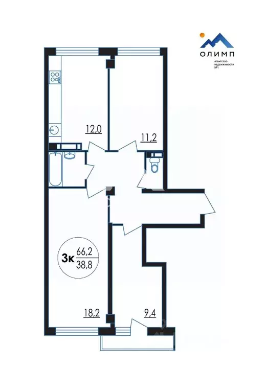 3-к кв. Вологодская область, Вологда ул. Чернышевского, 122Ак1 (66.2 ... - Фото 2