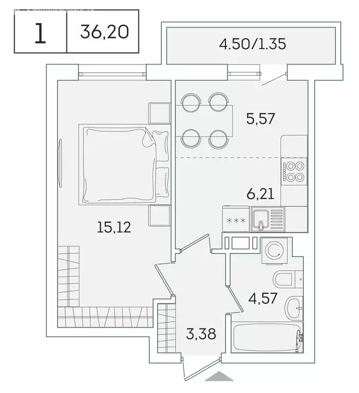 1-комнатная квартира: Мурино, Графская улица, 6к4 (35 м) - Фото 0