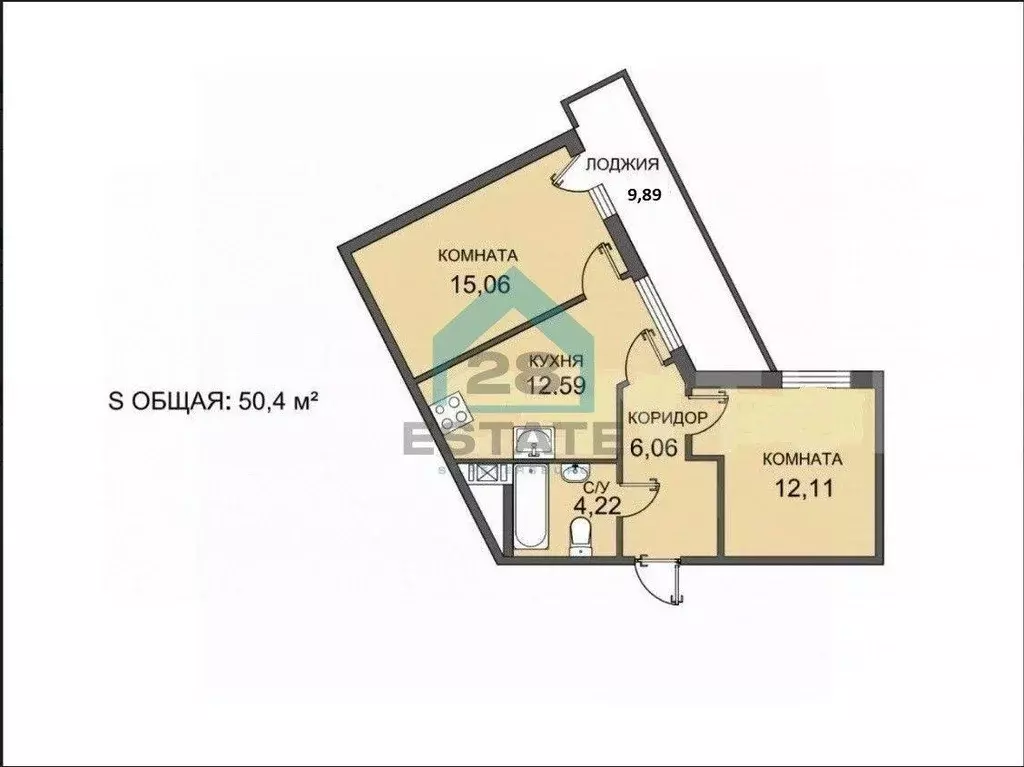 Квартира, 2 комнаты, 50.4 м - Фото 0