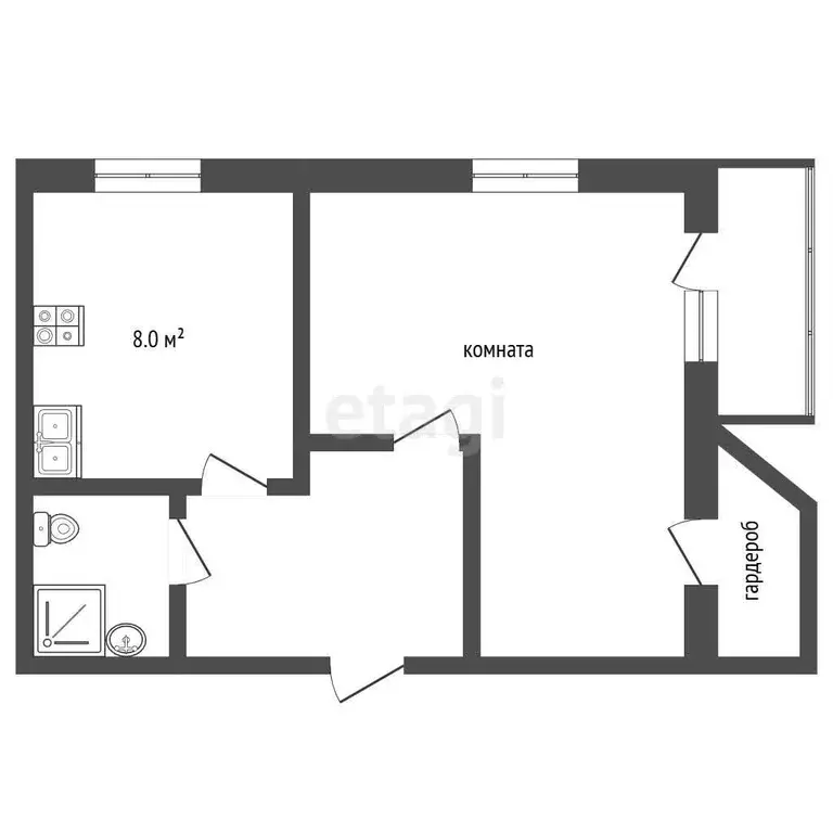 Квартира, 2 комнаты, 44.7 м - Фото 1