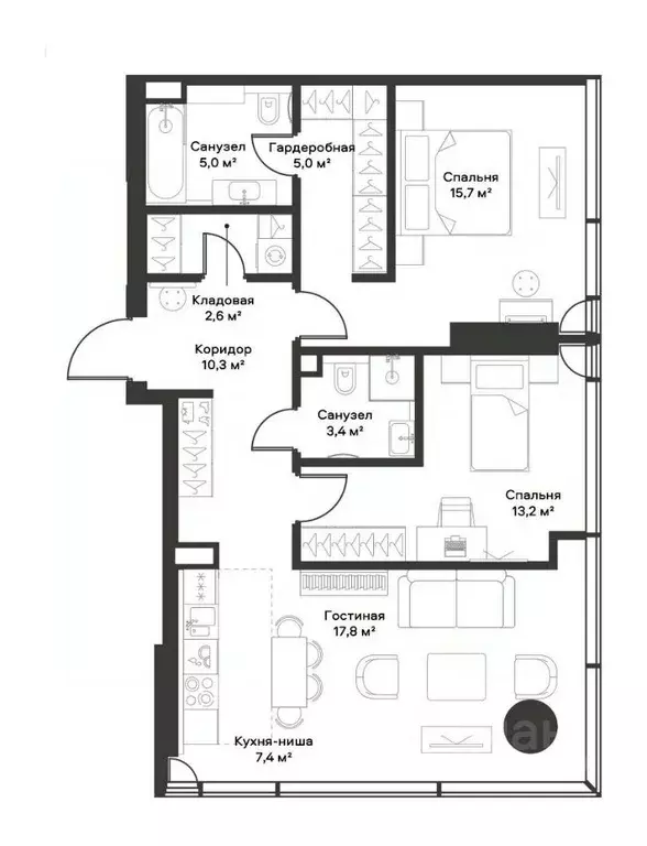2-к кв. Москва ул. 3-я Ямского Поля, 9к6 (79.4 м) - Фото 2