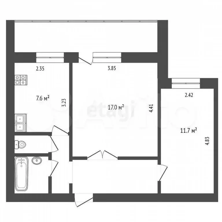 2-к. квартира, 47,4 м, 2/9 эт. - Фото 0