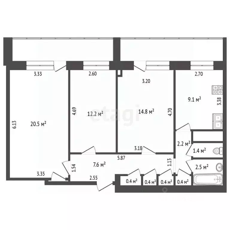 3-к кв. Московская область, Подольск Красная ул., 9/48 (77.4 м) - Фото 2