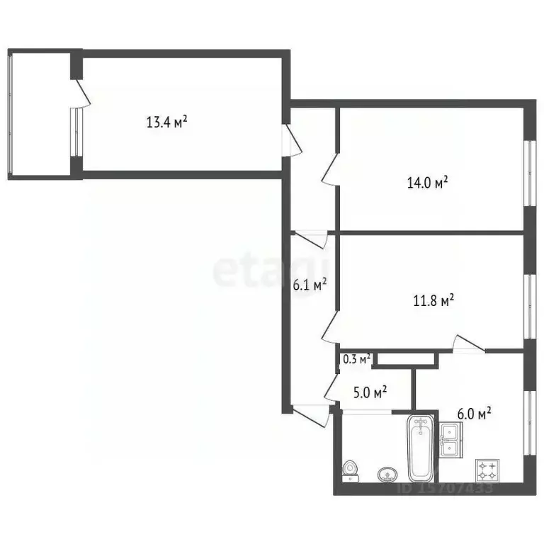 3-к кв. Санкт-Петербург Парашютная ул., 12 (59.0 м) - Фото 1