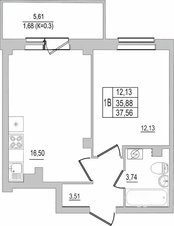 1-к кв. Псковская область, Псков ул. Юности, 32 (37.56 м) - Фото 1