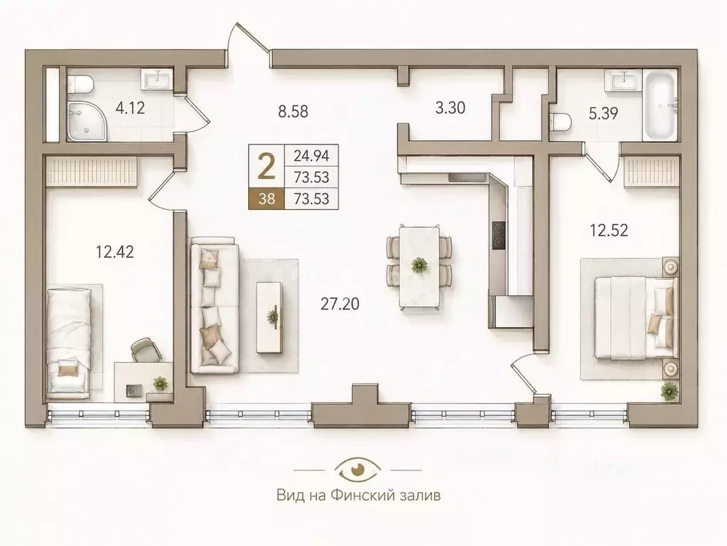 2-к кв. Санкт-Петербург ул. Челюскина, 10 (75.0 м) - Фото 2