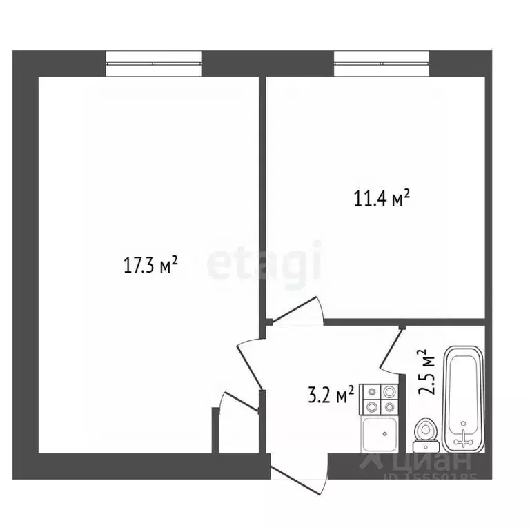 2-к кв. Самарская область, Самара Аэродромная ул., 58 (35.6 м) - Фото 2