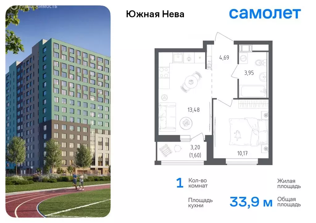 1-комнатная квартира: деревня Новосаратовка, жилой комплекс Южная Нева ... - Фото 0