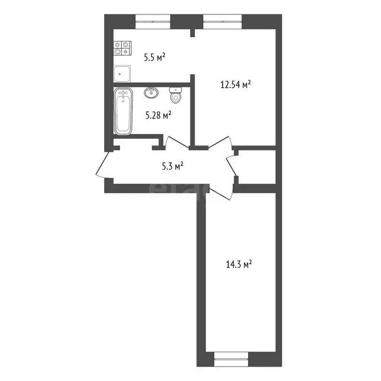 2-комнатная квартира: Ялуторовск, улица Ворошилова, 55 (45.1 м) - Фото 1